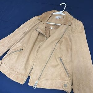 Loft Women’s Faux Suede Moto Jacket in Light Beige